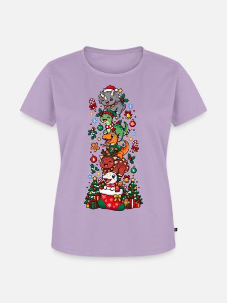 Funny Christmas T-Rex Santa Elf Snowman - Frauen Premium Bio T-Shirt - Lavendel