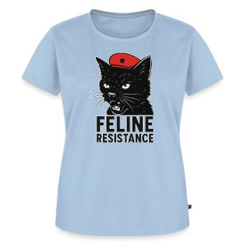 Feline Resistance – Black Cat mit Beret & Flagge - Frauen Premium Bio T-Shirt - Hellblau - Vorne - AI Model Female 172 dark (172cm)