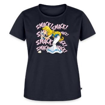 Asterix & Obelix - Falbala mit Idefix - Frauen Premium Bio T-Shirt - Navy - Vorne - Selfina (174cm)
