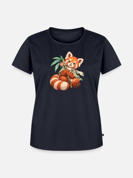 Roter Panda mit Bambus | Noventra - Frauen Premium Bio T-Shirt - Navy