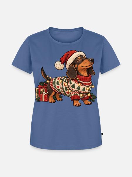 Weihnachts Dackel – Norwegerpullover Winter - Frauen Premium Bio T-Shirt - Taubenblau