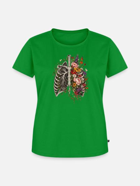 Blumenherz im Skelettlook - Frauen Premium Bio T-Shirt - Grün