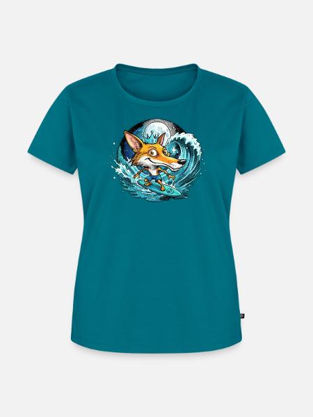 Ein Fuchs, König der Surf-Welle - Frauen Premium Bio T-Shirt - Petrol