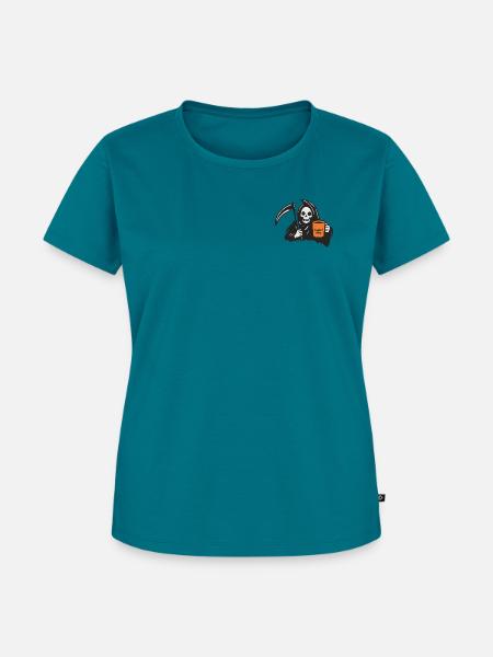 Halloween Sensenmann mit Kaffeebecher - Frauen Premium Bio T-Shirt - Petrol