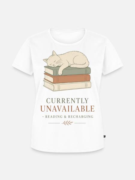 Schläfrige Katze auf Büchern - Frauen Premium Bio T-Shirt - Weiß