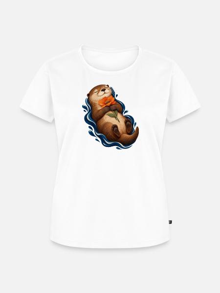 Kontemplativer Otter mit Orangenblume - Frauen Premium Bio T-Shirt - Weiß