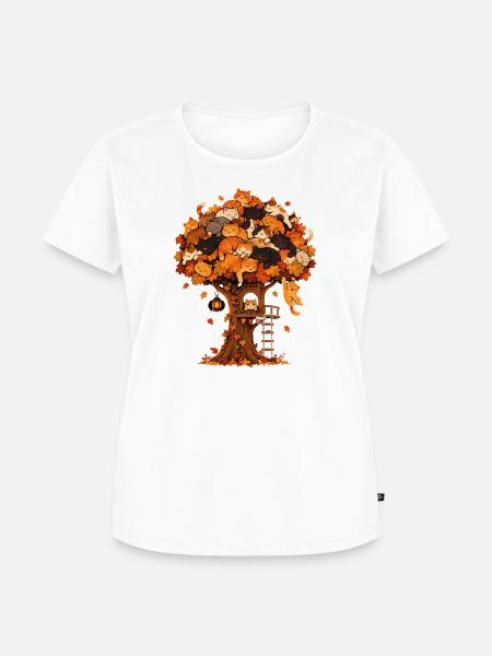 Katzenbaum Herbsttraum - Frauen Premium Bio T-Shirt - Weiß