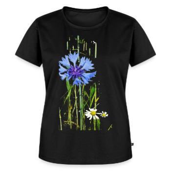 Kornblumen und Gänseblümchen Muster - Frauen Premium Bio T-Shirt - Schwarz - Vorne - Selfina (174cm)