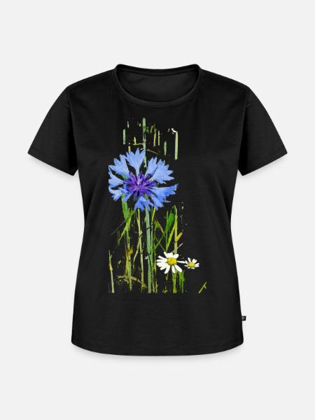 Kornblumen und Gänseblümchen Muster - Frauen Premium Bio T-Shirt - Schwarz