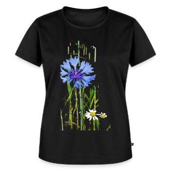 Kornblumen und Gänseblümchen Muster - Frauen Premium Bio T-Shirt - Schwarz - Vorne - Selfina (174cm)