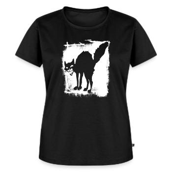 schwarze Katze I Antifa I Anarchy cat I Sab Cat - Frauen Premium Bio T-Shirt - Schwarz - Vorne - Selfina (174cm)