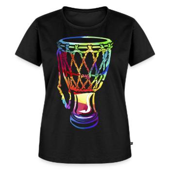 Vibrierende Djembe Handtrommel - Frauen Premium Bio T-Shirt - Schwarz - Vorne - Selfina (174cm)