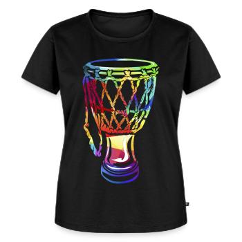 Vibrierende Djembe Handtrommel - Frauen Premium Bio T-Shirt - Schwarz - Vorne - Selfina (174cm)