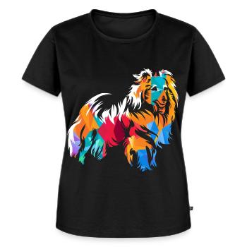 Lebhafter Shetland Hütehundfreund - Frauen Premium Bio T-Shirt - Schwarz - Vorne - Selfina (174cm)