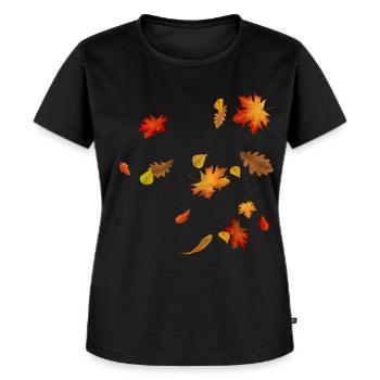 Herbstblätter - Bunte Ahorn- und Eichenblätter - Frauen Premium Bio T-Shirt - Schwarz - Vorne - Selfina (174cm)