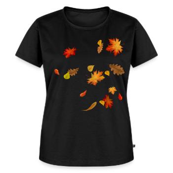 Herbstblätter - Bunte Ahorn- und Eichenblätter - Frauen Premium Bio T-Shirt - Schwarz - Vorne - Selfina (174cm)