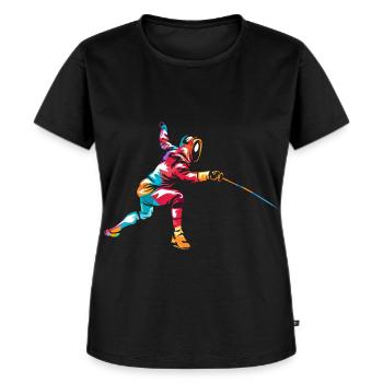 Rasender Degenfechter Turnierstart - Frauen Premium Bio T-Shirt - Schwarz - Vorne - Selfina (174cm)