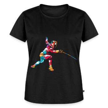 Rasender Degenfechter Turnierstart - Frauen Premium Bio T-Shirt - Schwarz - Vorne - Selfina (174cm)