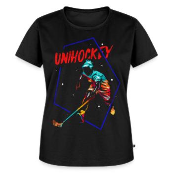 Reflexstarker Floorball Torhüter - Frauen Premium Bio T-Shirt - Schwarz - Vorne - Selfina (174cm)