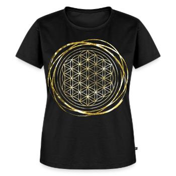 Blume des Lebens gold - Frauen Premium Bio T-Shirt - Schwarz - Vorne - Selfina (174cm)