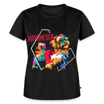 Flauschiger Havaneser Schoßhund - Frauen Premium Bio T-Shirt - Schwarz - Vorne - Selfina (174cm)