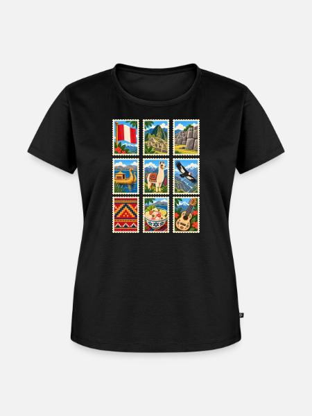 Peru Briefmarken - Frauen Premium Bio T-Shirt - Schwarz