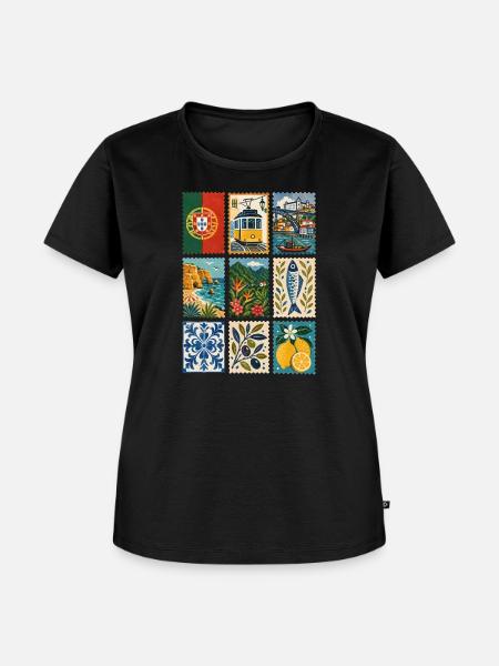 Portugal Briefmarken - Frauen Premium Bio T-Shirt - Schwarz