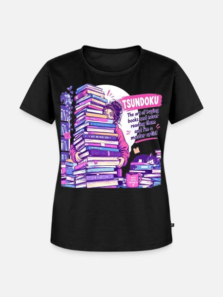Tsundoku Master Artist: Riesiger Bücherstapel - Frauen Premium Bio T-Shirt - Schwarz