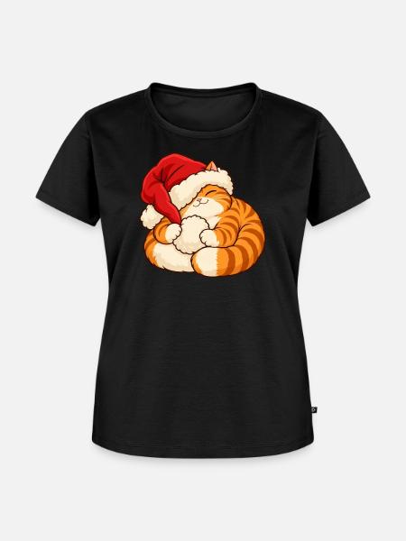 Weihnachten - Schlafendes Weihnachtskätzchen - Frauen Premium Bio T-Shirt - Schwarz
