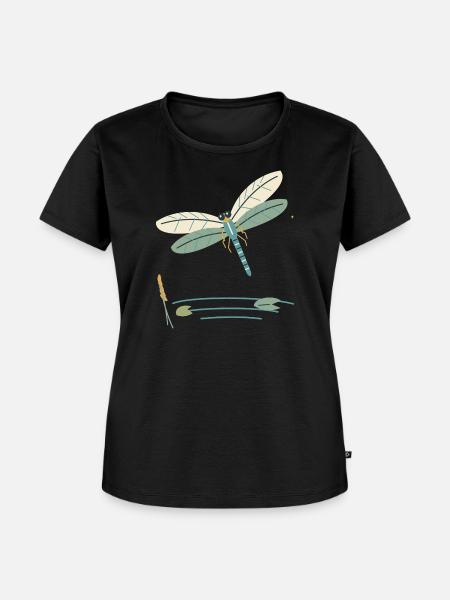 Libelle über einem Gartenteich - Frauen Premium Bio T-Shirt - Schwarz