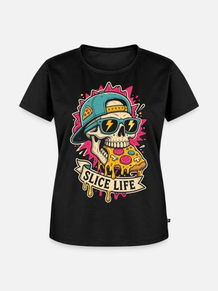 Pizza-Totenkopf mit Cap – Slice Life - Frauen Premium Bio T-Shirt - Schwarz