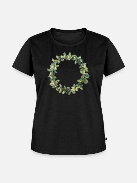 Wasserfarbener Stechpalmenkranz - Frauen Premium Bio T-Shirt - Schwarz