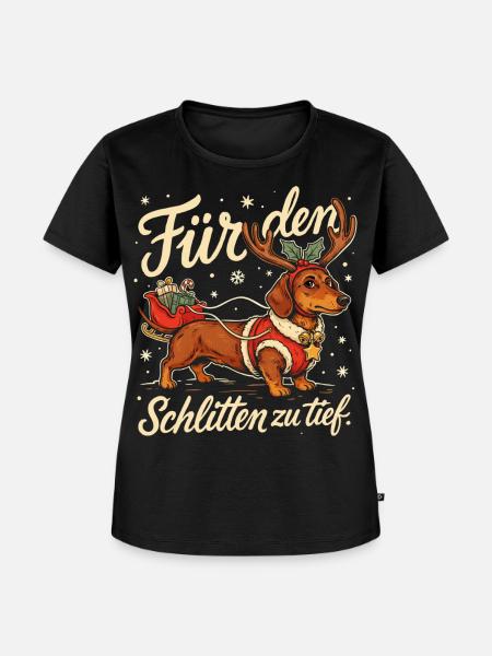 Dackel mit Weihnachtsschlitten und Geschenken - Frauen Premium Bio T-Shirt - Schwarz