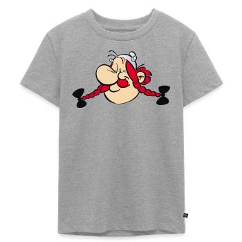 Asterix & Obelix - Obelix Gesicht - Kinder Premium Bio T-Shirt - Grau meliert - Vorne - AI Model Kid Male (0cm)