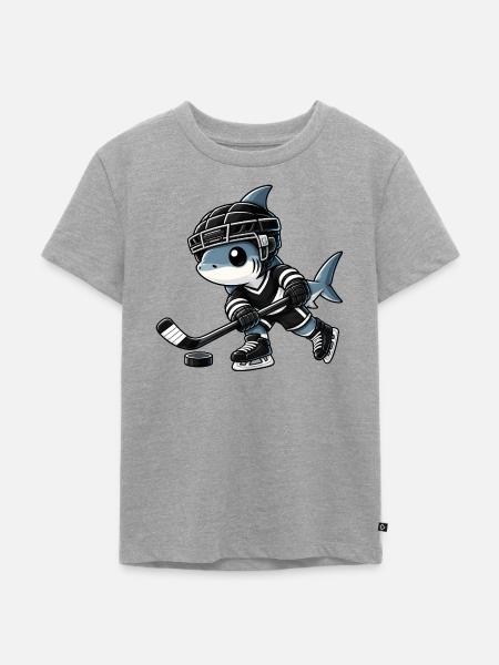 Cooler Eishockeyspieler Cartoon Stil - Kinder Premium Bio T-Shirt - Grau meliert