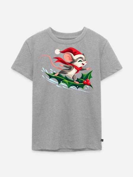 Fröhliche Maus surft auf Stechpalme - Kinder Premium Bio T-Shirt - Grau meliert