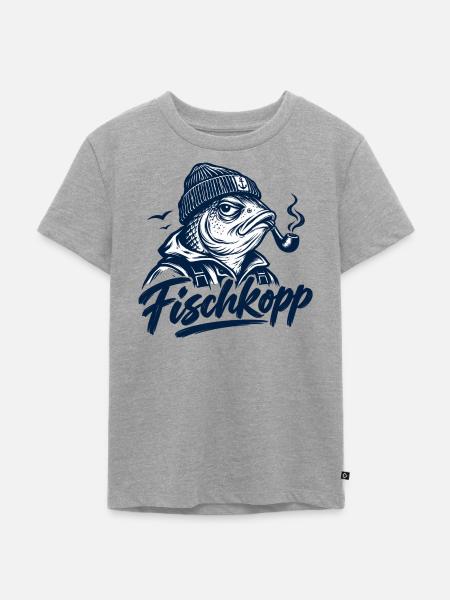 Fischkopp - Fisch - Nordsee - Ostsee - Spruch - Kinder Premium Bio T-Shirt - Grau meliert