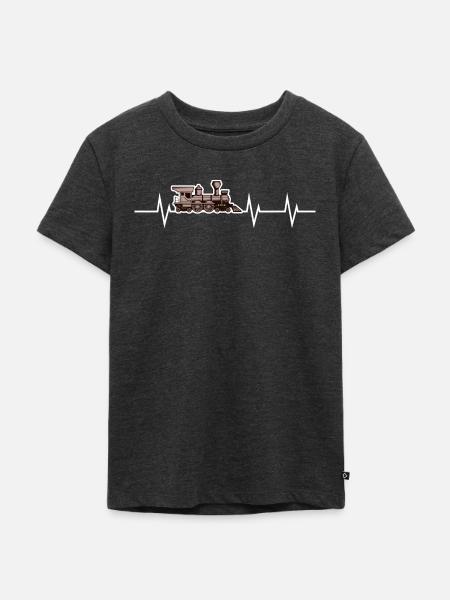 Dampflok Herzschlag - Kinder Premium Bio T-Shirt - Anthrazit meliert