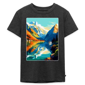 Souvenir de l’affiche de voyage vintage des fjords de Norvège - T-shirt Premium bio Enfant - anthracite chiné - Devant - Mikhail (115cm)
