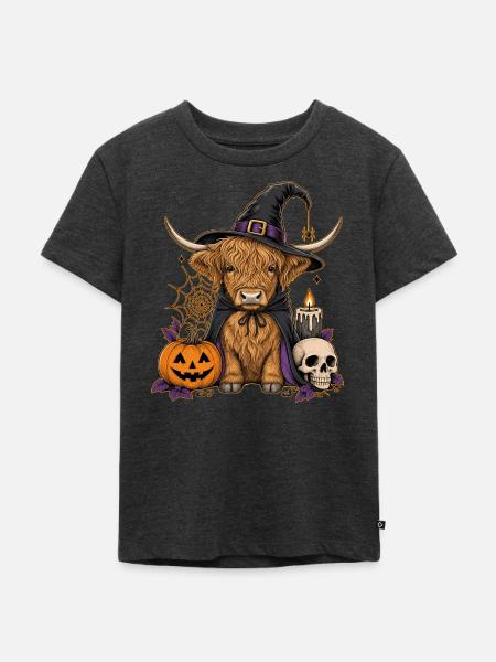  Hochlandrind Halloween - Kinder Premium Bio T-Shirt - Anthrazit meliert