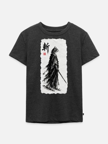 Samurai Katzensamurai  - Kinder Premium Bio T-Shirt - Anthrazit meliert