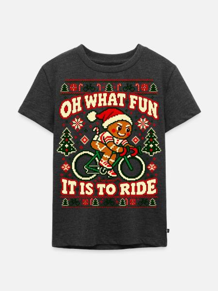 Weihnachten Rennrad Lebkuchenmann - Kinder Premium Bio T-Shirt - Anthrazit meliert