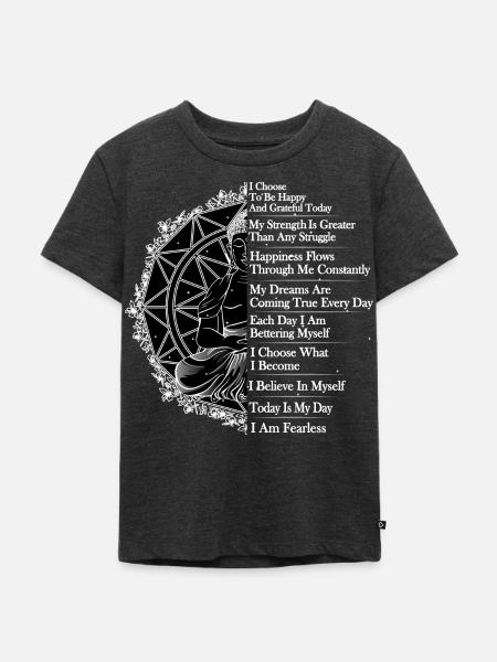 Mandala Buddha Affirmationen - Kinder Premium Bio T-Shirt - Anthrazit meliert