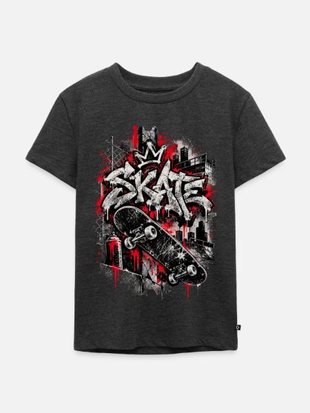 Skate – Concrete Rebels Graffiti-Kunst - Kinder Premium Bio T-Shirt - Anthrazit meliert