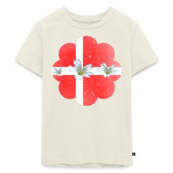 Dänemark Fahne mit Blumen Denmark - Kinder Premium Bio T-Shirt - Naturweiß - Vorne - AI Model Kid Male (0cm)