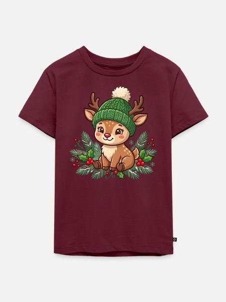 Gemütlicher Winterhirsch-Plush - Kinder Premium Bio T-Shirt - Burgunderrot