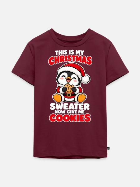 Weihnachts Pinguin mit Lebkuchen Spruch - Kinder Premium Bio T-Shirt - Burgunderrot