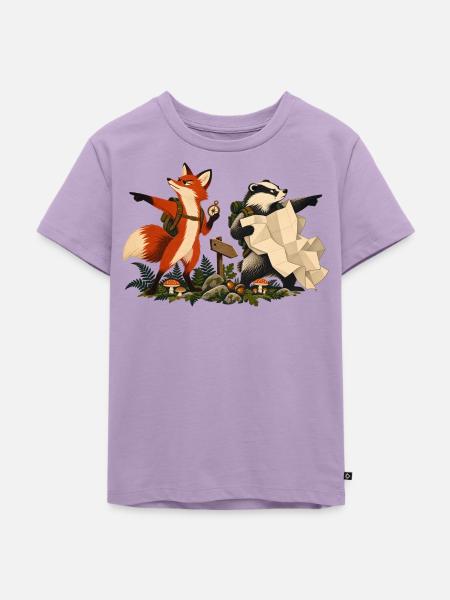 Fuchs und Dachs auf Wandertour - Kinder Premium Bio T-Shirt - Lavendel