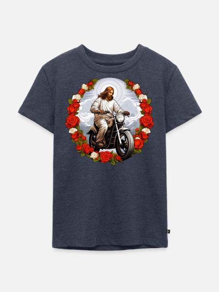Motorrad Jesus - Kinder Premium Bio T-Shirt - Jeansblau