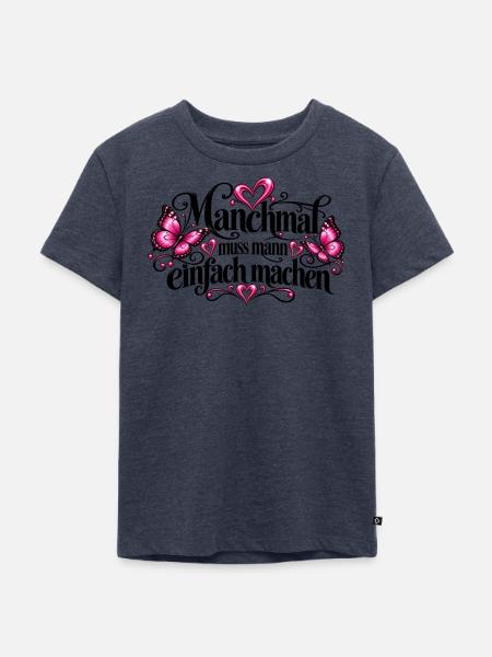Pink Neon Herzen und Schmetterlinge - Kinder Premium Bio T-Shirt - Jeansblau
